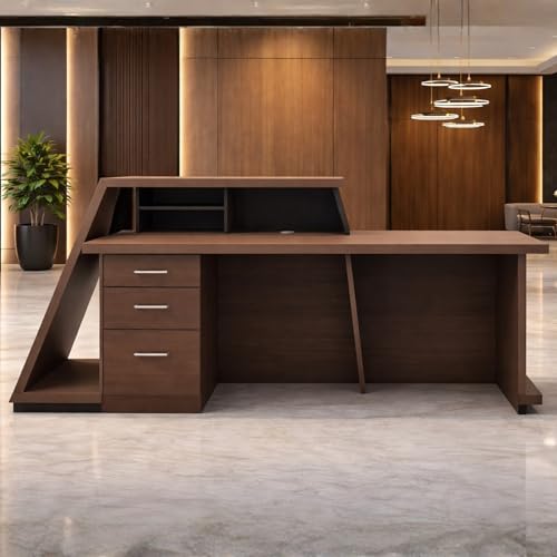 Image of Modern Designer Reception Desk for Office, Salon & Clinic | Luxury Geometric Reception Counter Table with Accent | Particle Board Front Desk - (RCT-013 LPB L6W2)