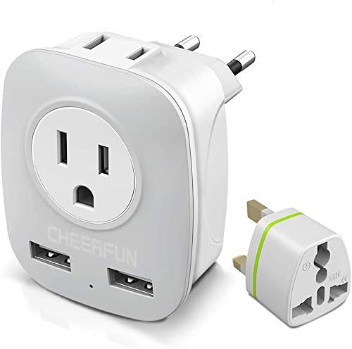 European Adapter, Europe Travel Plug Adapter for UK Ireland Italy France Germany Spain Iceland and More, International Power Adapter with 2 USB and 2 US Outlets to Charge Phone iPad Laptop in EU