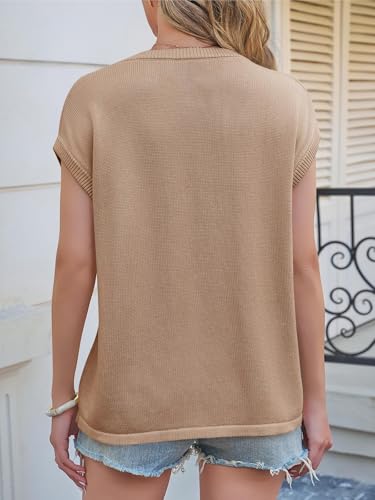 Image of Saodimallsu Womens Summer Cap Sleeve Tops 2026 Waffle Knit Going Out Casual Loose Crew Neck Lightweight Sweater Vest