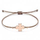 Selfmade Jewelry Glücksarmband - Kleeblatt Armband Rosegold Glücksbringer Armkettchen Handmade In Germany - Inkl. Geschenkverpackung/Schmucksäckchen (Rosegold - Braun)