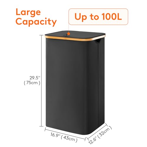 Lifewit 100L Laundry Basket with Lid, Clothes Hampers for Laundry with Bamboo Handles and 1 Removable Bag, Large Foldable Laundry Hamper for Bedroom, Bathroom, Dorm, Laundry Room, Black by Lifewit - Image 4