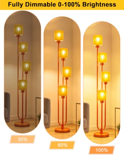 Image of Lightdot Orange Glass Floor Lamp Dimmable 4-Light Farmhouse Gold Floor Lamp | Mid Century Modern Standing Tall Lamp with 5Lbs Heavy Base for Living Room /Bedroom /Sofa Beside /Corner Decor -Bulbs Included