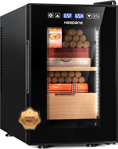 NEEDONE Electric Cigar Humidor 16L Pro 1S, Humidity, Heating, Cooling Quiet Smart Control, Thermostatic Cabinet for 100 Counts w/Spanish Cedar Wood Shelves Drawer, Hygrometer, Gifts for Men