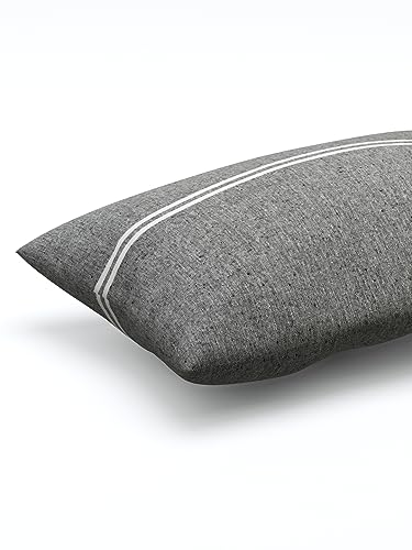 Image of 180 TC Pillow Cover Set of 2 | Pillow Cover Cotton 100% | Pillow Cover Set of 2 King Size | Wrinkle Free & Fade Resistance | Striped Pattern | Standard Size | All Season Use (Dark Grey)