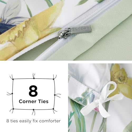 Image of Bedsure Duvet Cover King Size - Reversible Floral Patterned Duvet Cover Set with Zipper Closure, 3 Pieces Green Bedding Set with 8 Corner Ties and 2 Pillow Shams 20 inchx36 inch