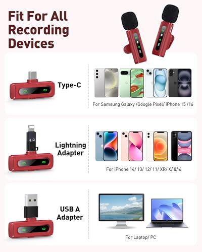 Image of USB C Lavalier Microphone Wireless Mini Mic for Type-C Android Phone /Tablet /PC Video Recording Clip-on Mics with Rotatable Clip&Denoise Recording, Ideal for Vlog Tiktok Youtube Content Creator, Red