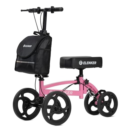 ELENKER Steerable Knee Scooter, Foldable Knee Walker with Basket Dual Braking System, Knee Scooters for or Angle and Injured Foot Broken Pink
