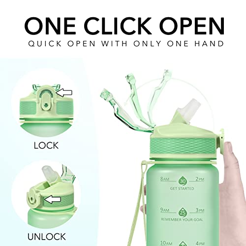 Image of Hyeta Plastic Water Bottle With Straw & Time Marker, 32oz Leakproof Jug | Motivational Tritan BPA Free Gym Office Outdoor Intake Tracker Hourly Reminder Straw Lid Lightweight