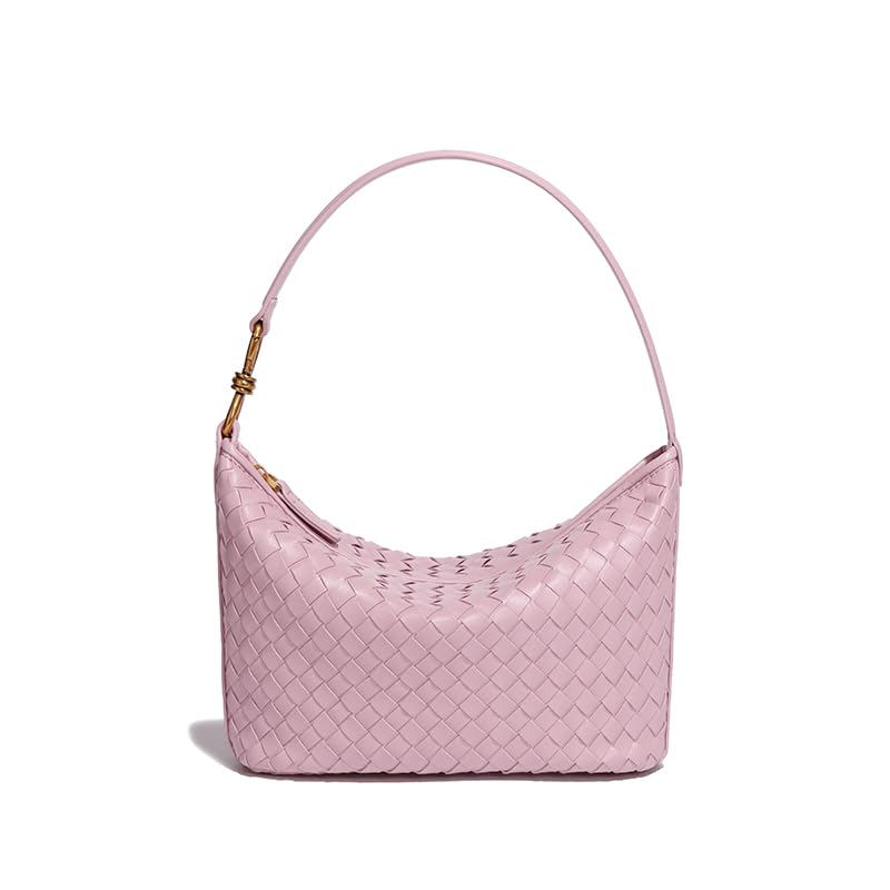 Woven Bag, Premium Leather with Adjustable Straps, Spacious & Organized. Versatile Crossbody, Shoulder Bag (Pink)