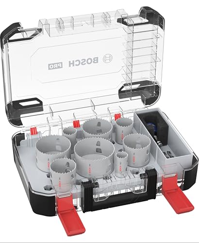 Bosch 11x PRO Multi Material Power Change Plus Hole Saw Set - Transparent Case (for Softwood, Drywall, Ø 25, 32, 40, 54, 60, 68, 76, 86 mm, Professional Accessory Rotary Drill/Drivers)