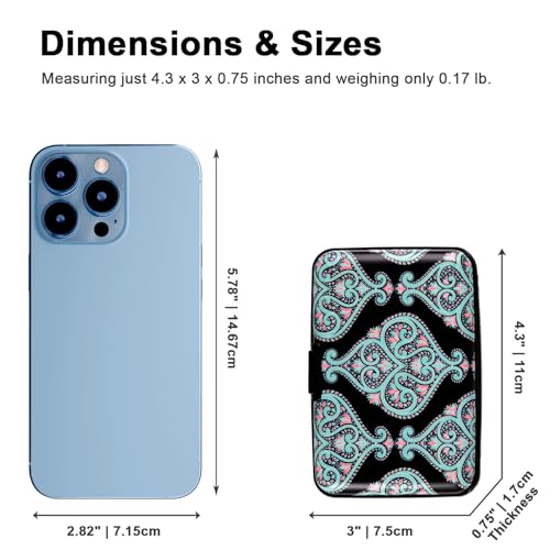 Image of Credit Card Holder, Metal Card Wallet RFID Blocking Mini Slim Aluminum Business Hard Card Case for Women Men (Damask Paisley)