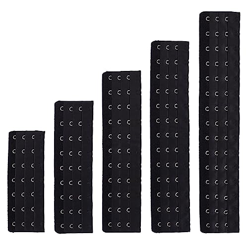 BENECREAT 8Pcs 5 Sizes Black Elastic Corset Extender, Elastic Corset Extender, Back Bra Adjuster with Stainless Steel Rings and Hooks for Tight Fitting Clothes, Underwear Extension