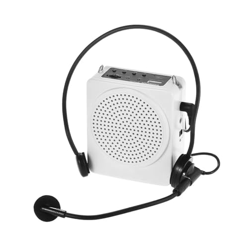 Amplificador de voz digital portátil con altavoz multimedia y micrófono de cable blanco