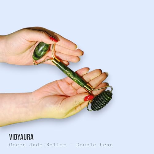 VIDYAURA Set de Masaje de Jade, 4 Piezas con Rodillo Facial y Gua Sha, con Bolsa de Almacenamiento Verde, Caja de Regalo - imagen 4