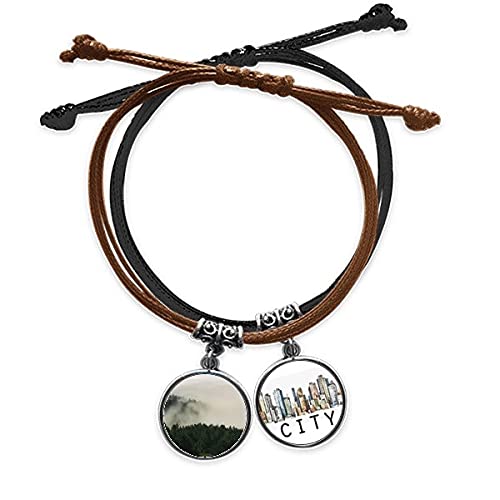 Bracelet Corde Main Cuir Sidi Style Forêt et Nuage de Brouillard