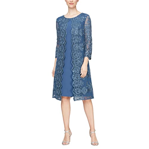 Image of Alex Evenings Womens Midi Scoop Neck Shift Dress with Jacket (Petite and Regular)