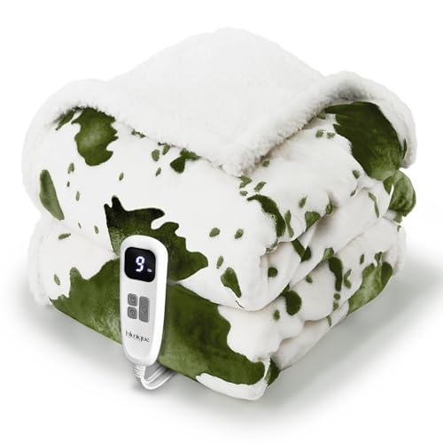Image of Heated Blanket Throw Blanket - Fast Heating Electric Blanket, Soft Flannel Heated Throw with 4 Time Settings,10 Heating Settings, Warm Gifts for Women & Mom & Grandma(50 inchx60 inchCow Print Sage)