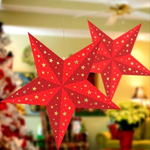 Red Paper Merry Christmas Star Lantern Lights for Diwali Christmas Decorations Items Aakash Kandil for Diwali Hanging Lantern for Home Decoration Balcony (12 Inch)