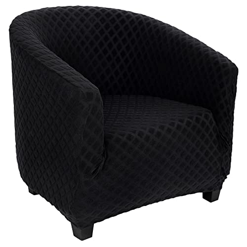 Image of SearchI Club Chair Slipcover Stretch Barrel Chair Covers Jacquard Tub Chair Slipcovers Soft Spandex Armchair Sofa Cover Removable Couch Furniture Protector Arm Chair Cover for Living Room(Black)