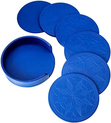 Padike Coasters, Coasters for Coffee Table, Coaster of 6 with Holder - Coffee Drink Coasters for Home/Office/Kitchen/Bar (Blue)