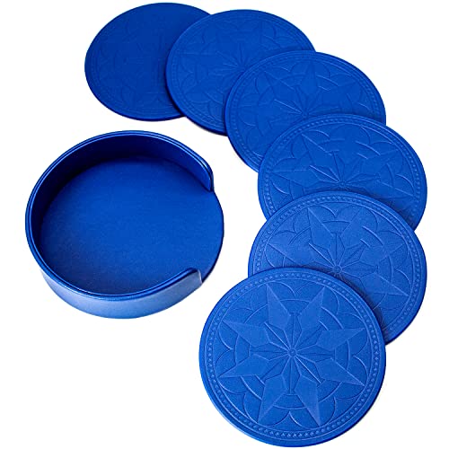 Padike Coasters, Coasters for Coffee Table, Coaster of 6 with Holder - Coffee Drink Coasters for Home/Office/Kitchen/Bar (Blue)