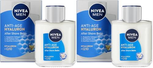 NIVEA MEN Hyaluron Bálsamo After Shave Antiedad con Ácido Hialurónico (1 x 100 ml), bálsamo hidratante para calmar la piel tras el afeitado, bálsamo facial refrescante (Paquete de 2)