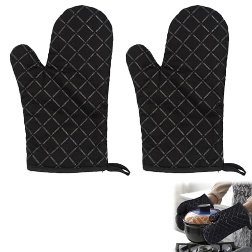 1 Pair Oven Gloves, Heat Resistant Silicone Oven Gloves Non-Slip Kitchen Oven Mitts, BBQ Accessories for Barbecue Grilling Pizza Microwave, for Grilling/Cooking/Baking/Barbecue (Black)