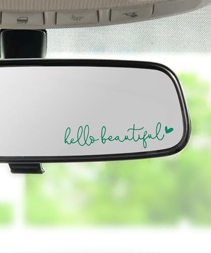 Image of RACOONA Rearview Mirror Decal,Hello Beautiful Decal,Car Accessories Stickers Rearview Mirror Sticker (Green)