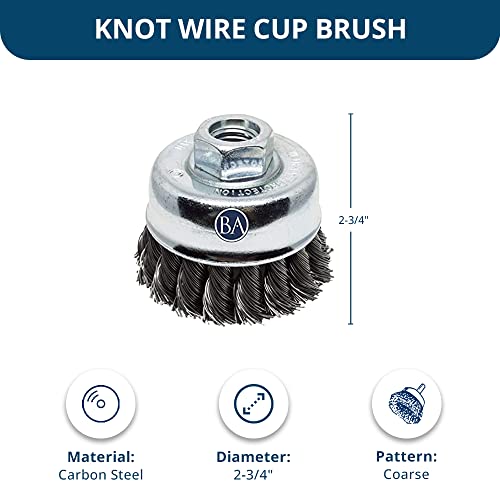 Image of Benchmark Abrasives 2-3 /4 inch Knot Wire Cup Brush for Narrow Holes Derusting Paint Removal Deburring Ferrous Metals Concrete, Wire End Brush for Angle Pneumatic Grinder - Carbon Steel (Pack of 5)