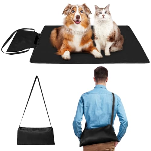 Adiwo Faltbare wasserdichte Haustier Decke, 100 x 70cm Camping Decke Hund Katze Mat Wärmende Hundedecke mit Tasche Hundebett Hundematte Hundedecken für Outdoor Innen Reisedecke für Haustier(Schwarz)
