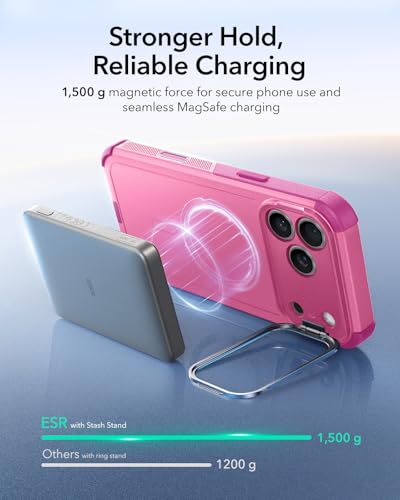 Image of ESR for iPhone 17 Pro Max Phone Case with Stand, 23ft Military-Grade Drop Protection with Camera Control, Shock-Absorbing Rugged Cover, Compatible with MagSafe Accessories, Cyber Series, Pink