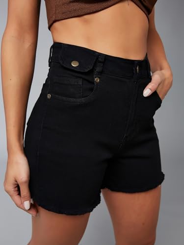 Image of Miss Chase Women's Relaxed Mid Rise Regular Non Stretchable Denim Shorts