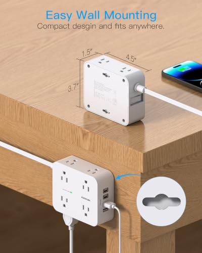 Image of 15 Ft Long Extension Cord with Multiple Outlets, Surge Protector Power Strip Flat Plug with 8 Outlets 4 USB Ports(2 USB C), Desk Outlet Extender for Home Office Supplies, College Dorm Room Essentials