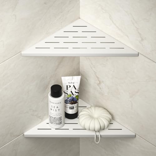 Consejos y comparativas para Comprar Azulejo para regadera los diez mejores. 37 Bernkot - Estantería de ducha esquinera, acero inoxidable 304 con ranura para almacenamiento de baño, lechada en estante para pared de azulejos (blanco, 10 a 2 unidades)