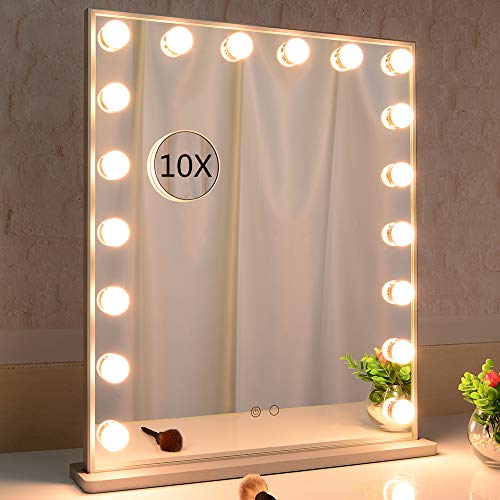 WONSTART Hollywood Espejo de cortesía con Luces, Gran Espejo de Maquillaje con 18 Luces LED Ajustables, Espejo de Belleza Iluminado sobre Mesa o Pared