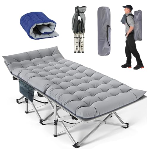 Heavy Duty Camping Cot for Adults with Mattress, 10-Leg Portable Folding Cot Bed, Extra Stable Sleeping Cot for Camping, - Detailed View