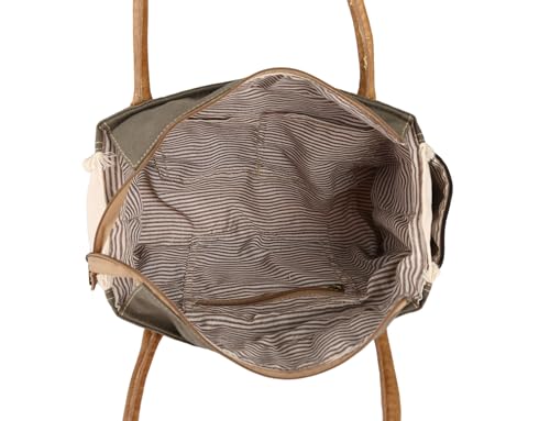 Bolsa tote de lona reciclada y cuero vacuno con acentos de cuero miniatura 7