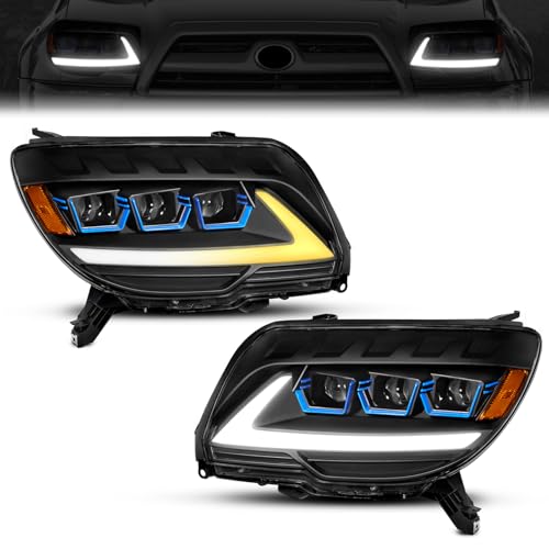 ELH 500% Brighter Triple LED projector Headlight Assembly Compatible With 2006-2009 Toyota 4Runner w/LED Sequential Daytime Running Lights 06-09 4Runner Headlamps Replacement