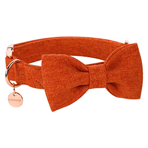 DOGWONG Cotton Dog Collar with Bow tie, Orange Pet Collar Durable Adjustable Fall Dog Collar for Large Dogs - Image 2