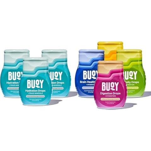 Buoy Electrolyte Drops Variety Pack Bundle Digestion + Brain + Energy + Immunity | No Sugar, No Sweeteners | Dietitian Recommended | Trace Minerals | Purposefully Unflavored Add to Any Drink Cover