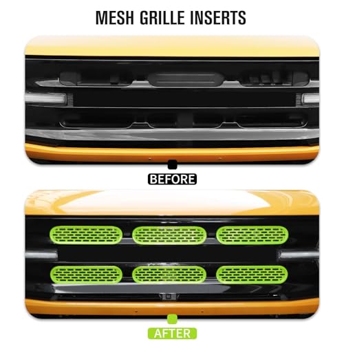 Image of Jimen Compatible with Ford Bronco 2021-2023, 6PCS Front Grille Inserts Mesh Grill Cover Exterior Trim Accessories (Green)