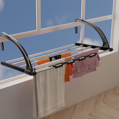 Image of Lifelong Metal Adjustable Cloth Drying Stand | Balcony & Window Hanging Laundry Rack | Wall-Mounted Cloth Hanger & Organizer Shelf | Space-Saving Cloth Dryer Stand for Indoor & Outdoor Use