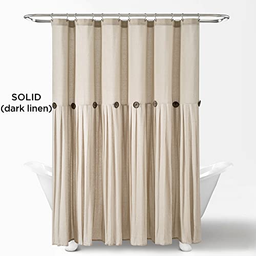 Image of Lush Decor Linen Button Shower Curtain, 72 inch W x 72 inch L, Dark Linen - Beige Shower Curtain Fabric - Rustic Bathroom Curtain - Farmhouse Bathroom Decor