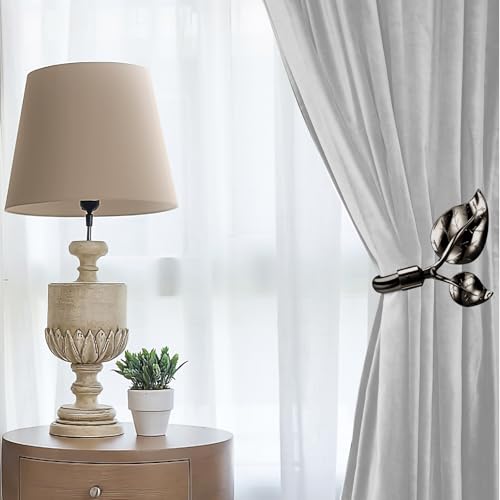 Image of HIKMLK Leaf Shaped Curtain Holdbacks 2pcs, Handmade Bronze Metal Curtain Holders for Wall Decor, Antique Brass Curtain Tieback for Drapes Window Decoration