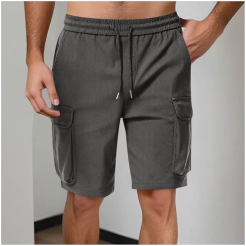 Image of Men's Cargo Sweat Shorts Casual Drawstring Elastic Waist Athletic Workout Gym Jogger Shorts with Multi Pockets