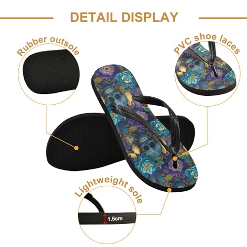 Flip Flop Sandals Luxury Skull Floral Print for Women Men Beach Outdoor XS3
