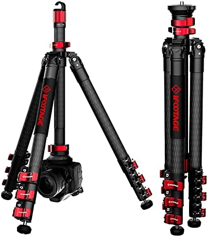 IFOOTAGE Carbon Fiber Travel Tripod, 59" Professional Video Camera Tripods 4 Sections with Centre Pole,Compatible with Canon, Nikon, Sony DSLR Camcorder Video Photography, Max Load 13.2 lbs, TC5S