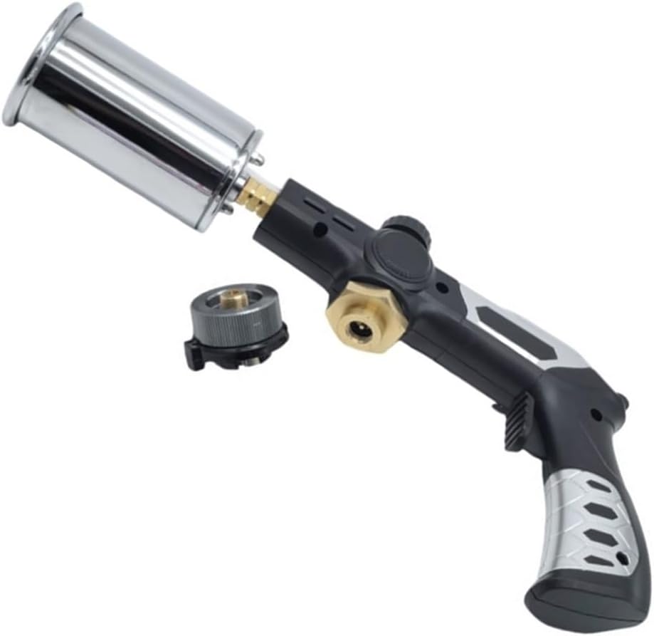 Adjustable Flame Thrower Gun, Propane Torch Gun with Safety Lock, 3272°F High Heat for BBQ Grilling, Blue Flame Tools Charcoal Igniting, Cooking, and DIY Projects(B)