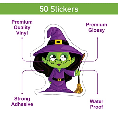 Image of FlyBuyHub Halloween Aesthetic Vinyl Journal Stickers for Phone Case, Laptop, Notebook, Dairy, Water Bottle - Set of 50 Glossy and Waterproof Stickers