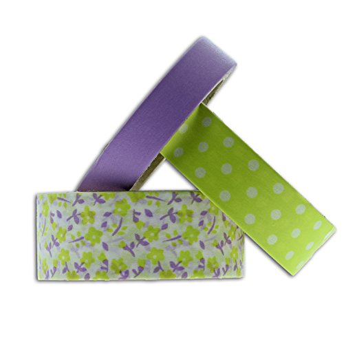Toga mt93 3 Masking Tape Flores y Lunares Washi, Violet/Vert Anis, 6,5 x 9 x 5 cm